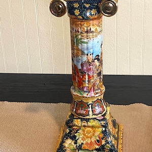 ROYAL SATSUMA JAPAN Large Candlestick Ornate Floral Details & Scenery 22k Accents