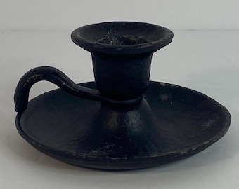 Vintage Black Cast Iron PA Dutch Chamberstick Candle Holder