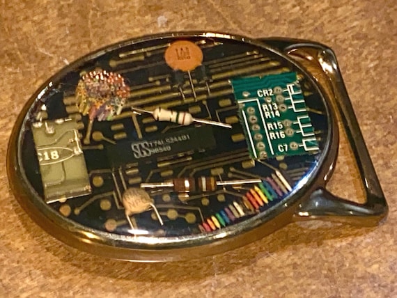 Vintage Von West Microchip Belt Buckle: 1980s Ste… - image 1