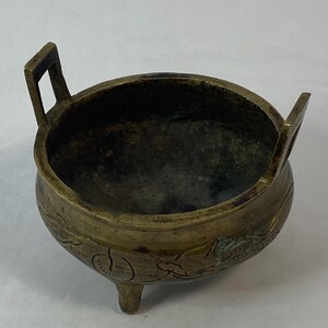 Vintage Chinese Brass Small Tripod Censer Ding Incense Burner