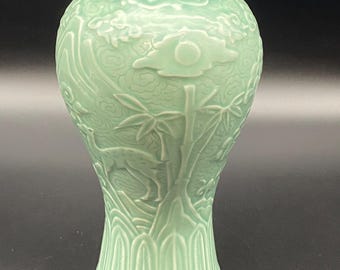 Chinese Jingdezhen Celadon Pale Green Porcelain Meiping Vase