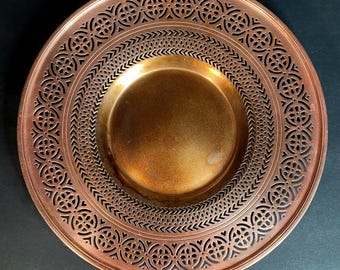 Vintage Copper Filigree Charger Plate Decorative Tray