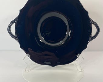 L.E. Smith Mt Pleasant Black Amethyst Glass Handled Depression Plate