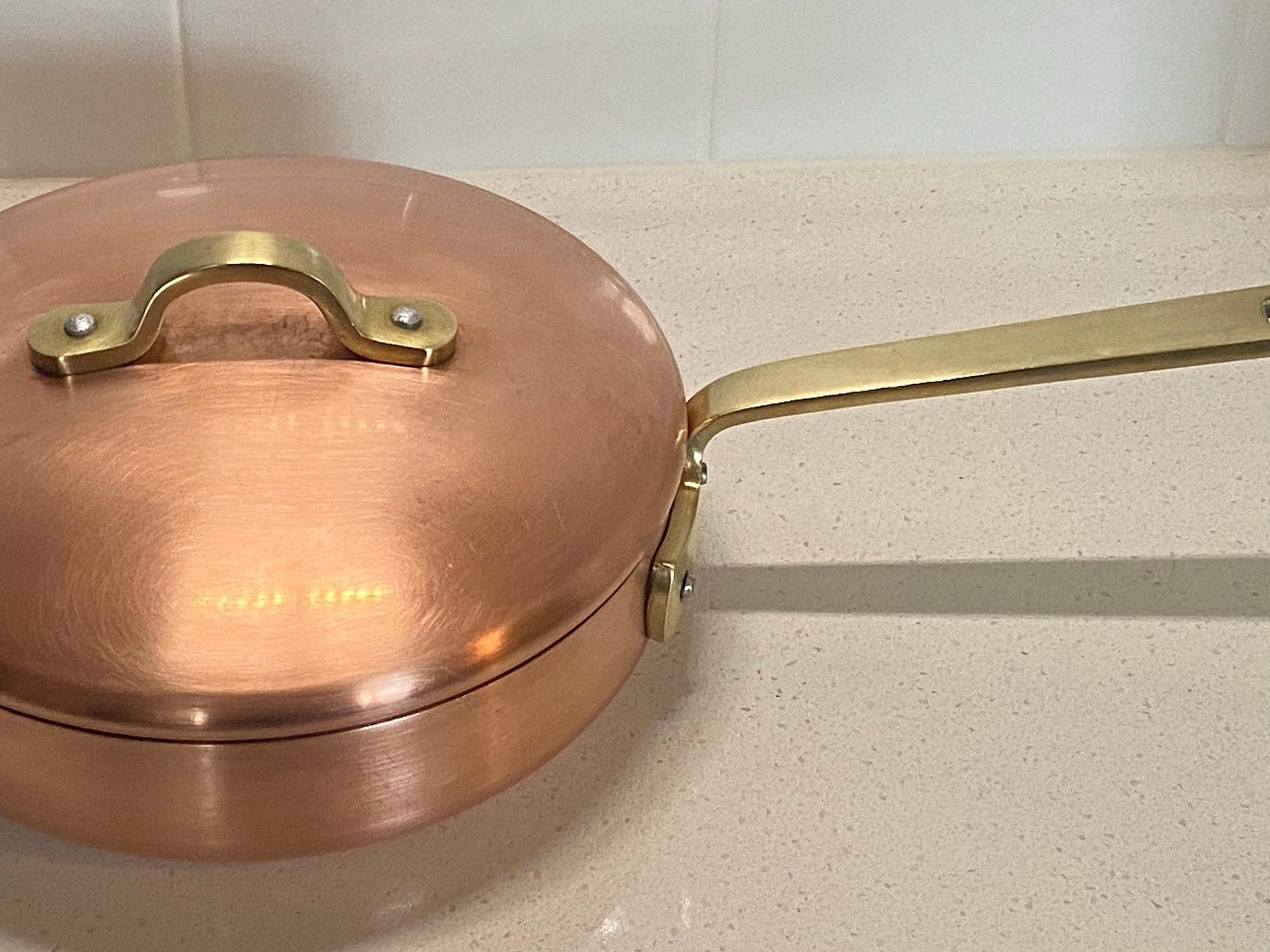 Castle Copper Pan With Lid & Brass Handles Ireland Vintage Chef's