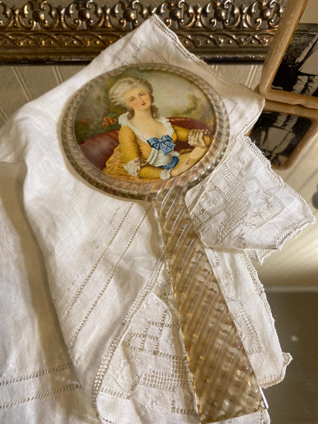 Marie French Style Vintage Hand Mirror Vanity