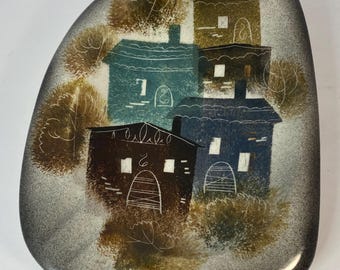 Sascha Brastoff Rooftops Grey Freeform Ceramic Ashtray Trinket Dish