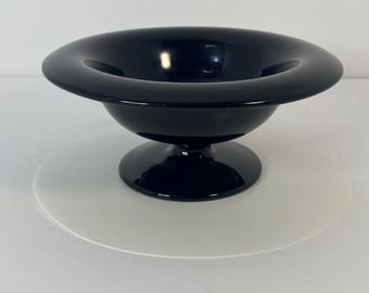 L.E. Smith Black Amethyst Glass Pedestal Compote Bowl Candy Dish