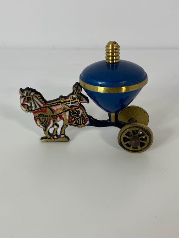 Brass Horse Drawn Carriage Enameled Horse Trinket Box