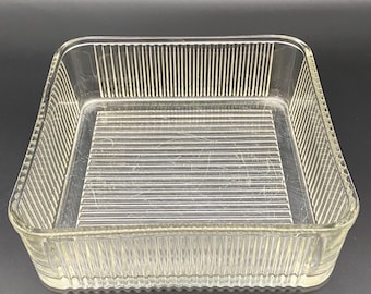 Federal Glass Ribbed Clear Pressed Glass Refrigerator Dish