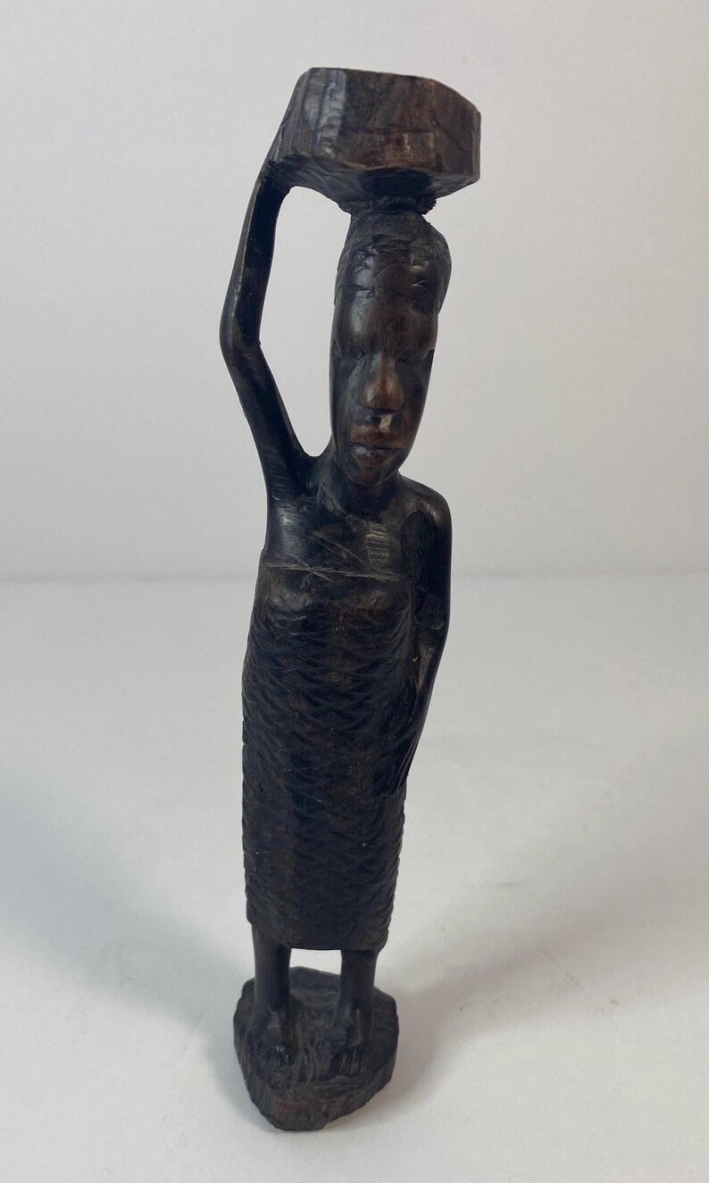Kenyan African Hand Carved Woman Carrying Water Wooden Statue - Etsy