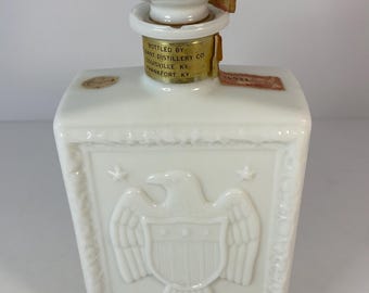 1968 J.W. Dant Boston Tea Party Americana Collection Milk Glass Bourbon Decanter
