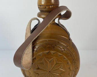 Bulgarian Hand Carved Baklitsa Wooden Flask Wine Canteen