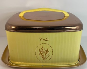 1950s Lincoln Beautyware Copper And Yellow Tin Cake Carrier