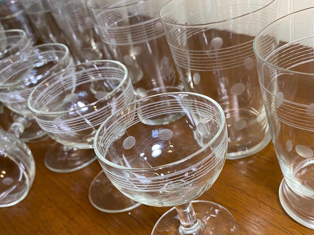 Polka Dot Acid Etched 1920’s Antique Pressed Glasses SET of 6 Small ...