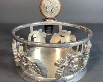 Godinger Silver Plated Grapevine Wine Bottle Coaster & Stopper Holder Set