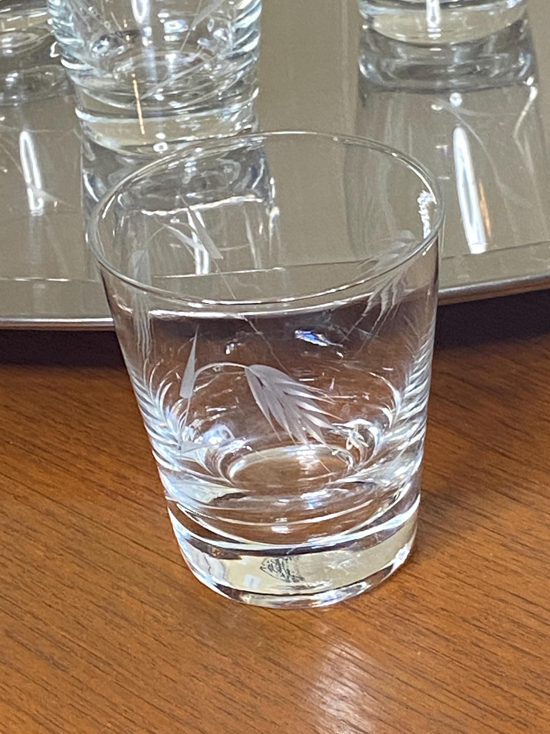 Sasaki Etched Wheat Barware: MCM Old Fashioned Glasses, Set of 8