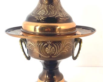 Turkish Ottoman Antique Copper & Brass Etched Mangal Brazier
