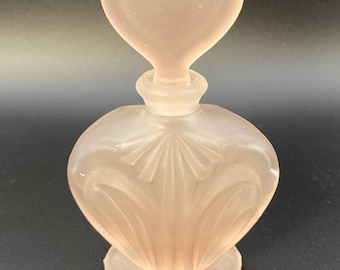 Frosted Pink Glass Heart Shaped Perfume Bottle