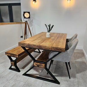 Chunky dining table unique handcrafted industrial