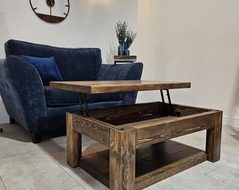 Cantilever Coffee Table with Storage | Handmade Industrial Rustic Wood Coffee Table | UK Living Room