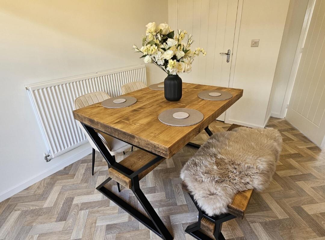 Chunky Solid Wood Dining Table | Rustic Handmade Farmhouse Kitchen | UK ...
