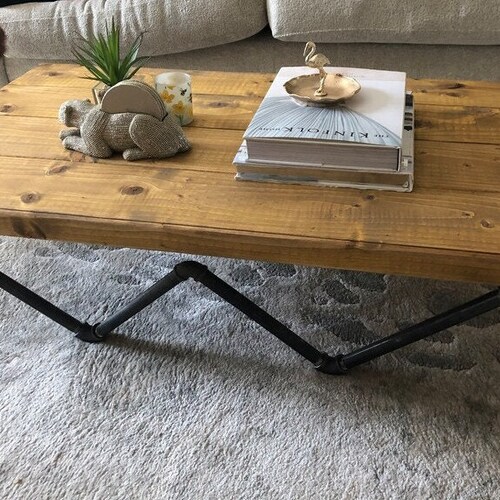Rustic Coffee Table Chunky Solid Wood With Hairpin Legs BEN SIMPSON FURNITURE 