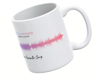 Personalised soundwave mug, any song/album keepsake gift, anniversary, engagement, birthday music gift him her, Sound wave art,