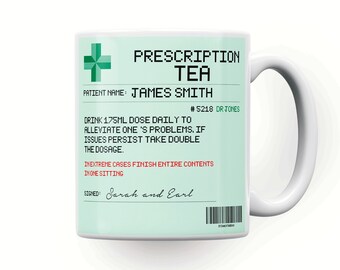 Personalised prescription TEA mug funny medical gift Giftware custom mug, birthday gift, doctor gift, adult mug, office leaving gift, coffee