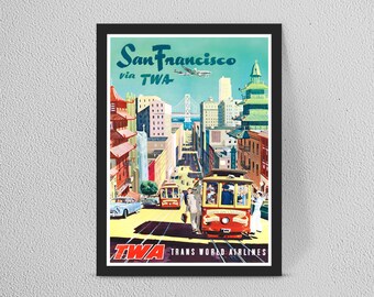 1970/'s TWA Flights to New York Manhattan Skyline Travel Poster A3 Reprint