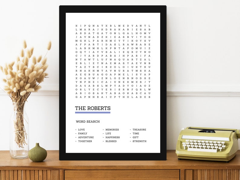Personalised Word search print family artwork, Customised family gift, New home, Housewarming gift, Bespoke print, Home wall art, Gallery. image 5