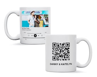 Personalised music song album mug, any song/album keepsake gift, anniversary, engagement, birthday scannable music gift him her women men
