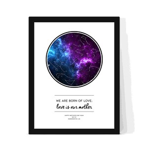 Personalised We are Born of Love, Mothers day star map, night sky print, Mom/Mother gift/Grandma print, Mummy giftware.