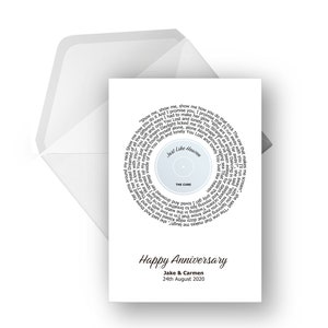 Carte de voeux lyrique en vinyle personnalisée A5, chanson spéciale, anniversaire, fiançailles, carte d'anniversaire, carte de voeux musicale, n'importe quel artiste n'importe quelle chanson