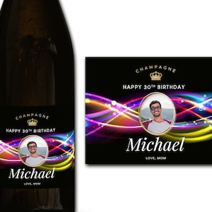 Étiquette personnalisée de bouteille de champagne/prosecco PHOTO 21e/30e/40e/50e idéal/anniversaire/anniversaire/cadeau de mariage autocollant d'étiquette personnalisée