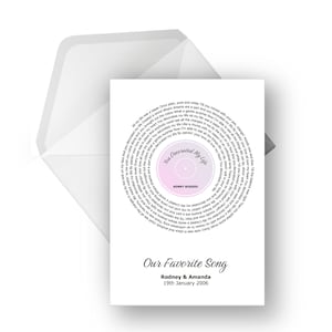 Carte de voeux lyrique en vinyle personnalisée A5, chanson spéciale, anniversaire, fiançailles, carte d'anniversaire, carte de voeux musicale, n'importe quel artiste n'importe quelle chanson