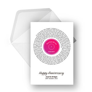 Personalised Vinyl Lyric Greeting Card A5, Special Song, Anniversary, Engagement, Birthday Card, Music greeting card, Any Artist Any Song