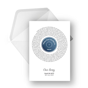 Tarjeta de felicitación lírica de vinilo personalizada A5, canción especial, aniversario, compromiso, tarjeta de cumpleaños, tarjeta de felicitación de música, cualquier artista cualquier canción