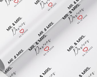 Gepersonaliseerde MR & MRS Bruidspaar cadeauverpakking, op maat inpakpapier, jubileumcadeau, fotorol ecopapier paar cadeau Verlovingscadeau