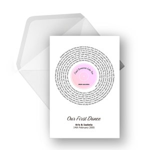 Carte de voeux lyrique en vinyle personnalisée A5, chanson spéciale, anniversaire, fiançailles, carte d'anniversaire, carte de voeux musicale, n'importe quel artiste n'importe quelle chanson