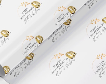 Gepersonaliseerde Happy Anniversary-cadeauverpakking, op maat gemaakt inpakpapier, jubileumcadeau, fotorol-ecopapier, koppelcadeau, verlovingscadeau