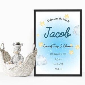 Personalised Birth Stats Baby Print Sign, Custom Birth Announcement Nursery Wall Art Prints, Newborn Baby Girl & Boy Gift, New Parent Gift
