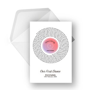 Carte de voeux lyrique en vinyle personnalisée A5, chanson spéciale, anniversaire, fiançailles, carte d'anniversaire, carte de voeux musicale, n'importe quel artiste n'importe quelle chanson