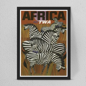 Viagem de avião Africa TWA - Arte de parede de decoração de casa vintage - Emoldurada/Sem moldura - Vários tamanhos disponíveis a102