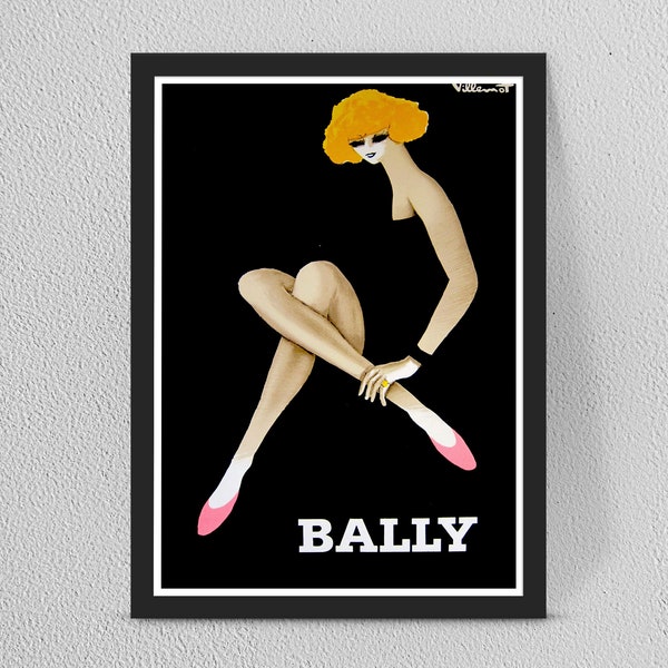 Affiche abstraite vintage Bally - art mural de décoration vintage - Encadré/Non encadré - Plusieurs tailles disponibles b20