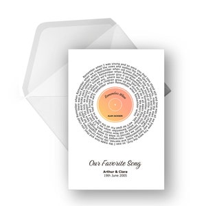 Carte de voeux lyrique en vinyle personnalisée A5, chanson spéciale, anniversaire, fiançailles, carte d'anniversaire, carte de voeux musicale, n'importe quel artiste n'importe quelle chanson