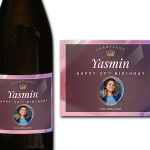 Étiquette personnalisée de bouteille de champagne/prosecco PHOTO 21e/30e/40e/50e idéal/anniversaire/anniversaire/cadeau de mariage autocollant d'étiquette personnalisée