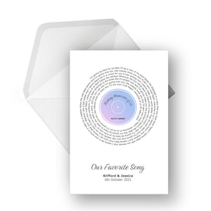 Carte de voeux lyrique en vinyle personnalisée A5, chanson spéciale, anniversaire, fiançailles, carte d'anniversaire, carte de voeux musicale, n'importe quel artiste n'importe quelle chanson