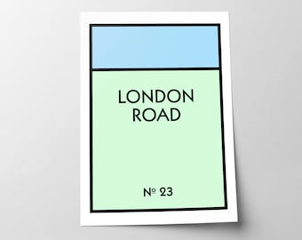 Personalised Board game Monopoly inspired street art print, New home decor, Wall gallery, House warming, Road print poster Framed/Unframed
