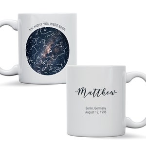 Mug personnalisé carte des étoiles, cadeau souvenir ciel nocturne galaxie, anniversaire de fiançailles, cadeau astronomie, cadeau fête des mères carte des étoiles personnalisée