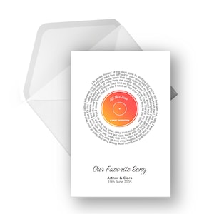 Personalised Vinyl Lyric Greeting Card A5, Special Song, Anniversary, Engagement, Birthday Card, Music greeting card, Any Artist Any Song
